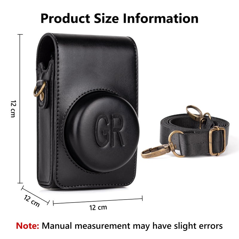 kinokoo Protective Case for Ricoh GR/GR II/GR III/IIIX /GR IV Camera, PU Leather GR GR II GR III GR IIIX GR IVCamera Case Cover with Shoulder Strap - Retro Style Easy Carrying Bag- Black - Image 3